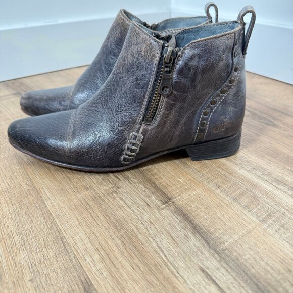 Bed Stu Dark Leather Ankle Booties Studded Distressed Zipper Detail Flat 6.5 - Picture 4 of 12